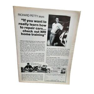 1974 Richard Petty NRI Auto Repair Home Training Ad Vintage Print Promo
